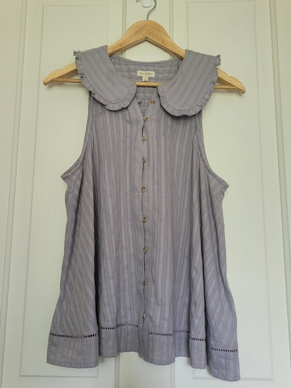Pilcro by Anthropologie 100% Cotton Swing Tank Blouse with Ruffle Collar